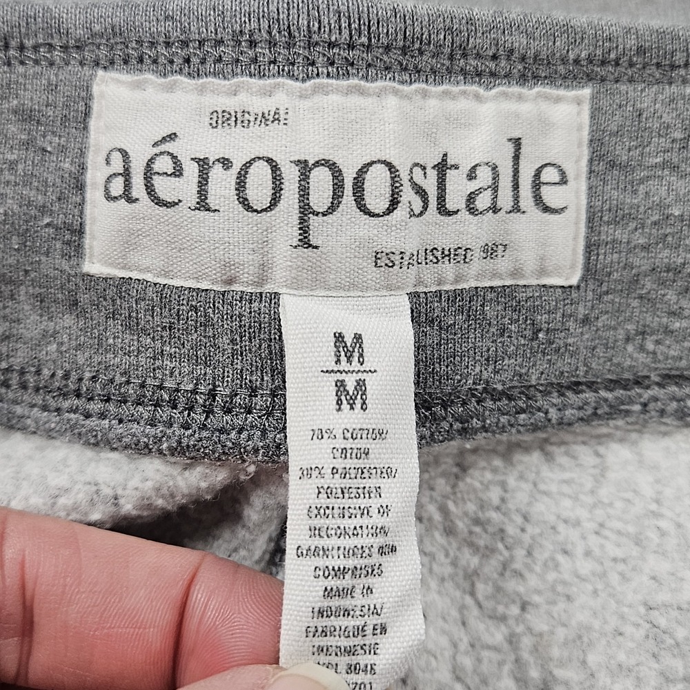 Aeropostale Sweatpants Womens Sz M Fleece Raw Hem Wide-Leg Spellout Gray Y2K - Picture 7 of 9